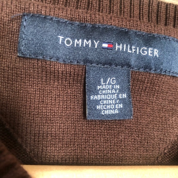 Tommy Hilfiger Brown and Cream Argyle Cotton V-Neck Pullover Sweater Large - Picture 3 of 7